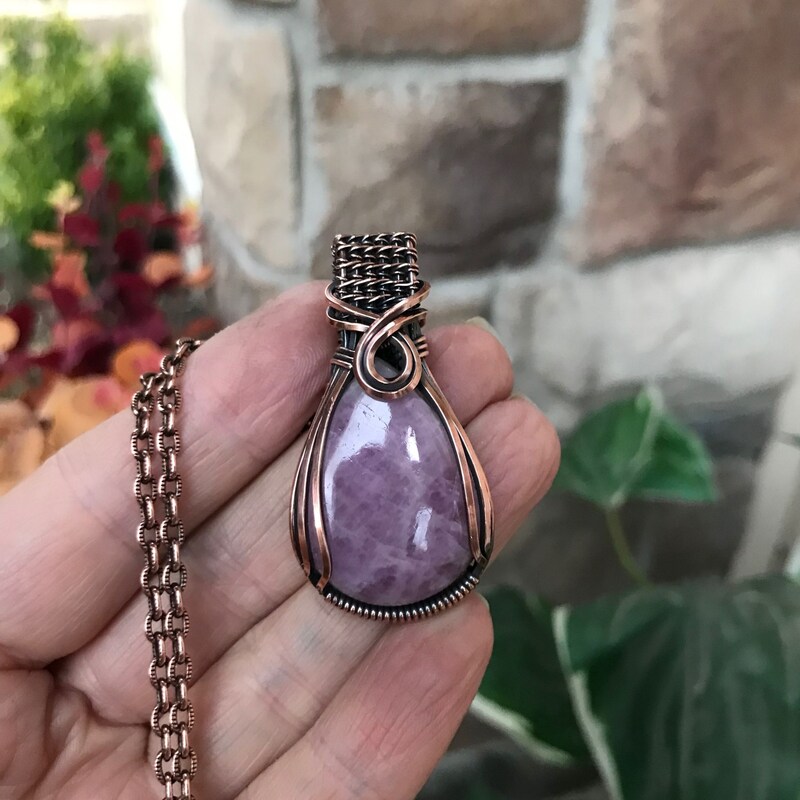 Kunzite Teardrop Copper Wire Wrapped Pendant Necklace MakerPlace